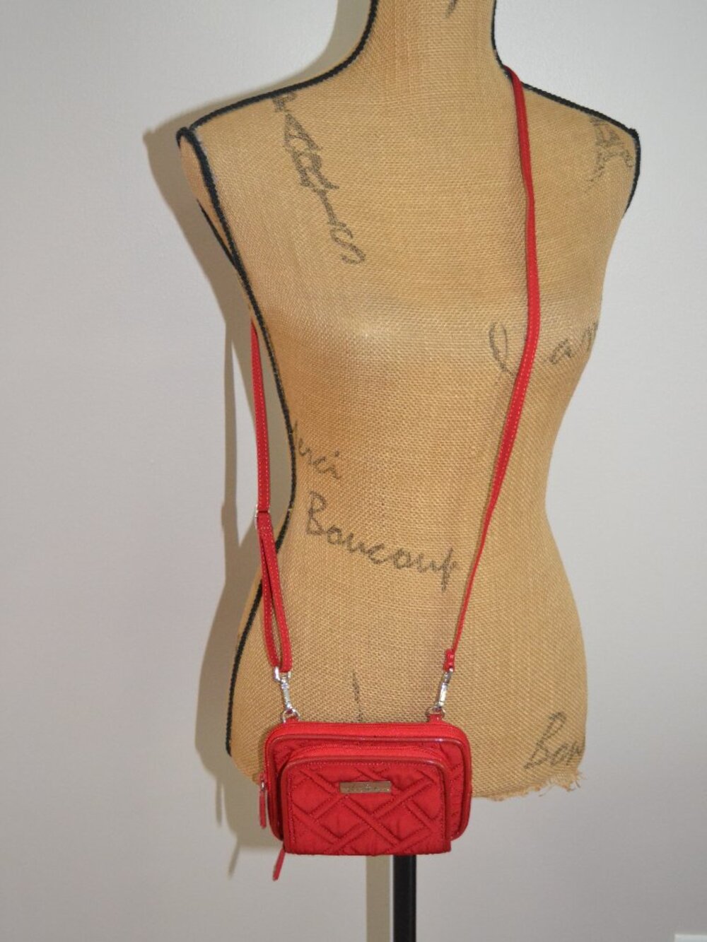 Vera Bradley All In One Square Crossbody RFID 3-in-1 Purse Wristlet Tango Red